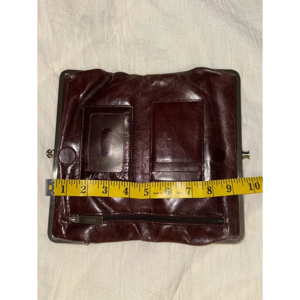 Hobo international double kiss lock brown leather Lauren‎ clutch purse